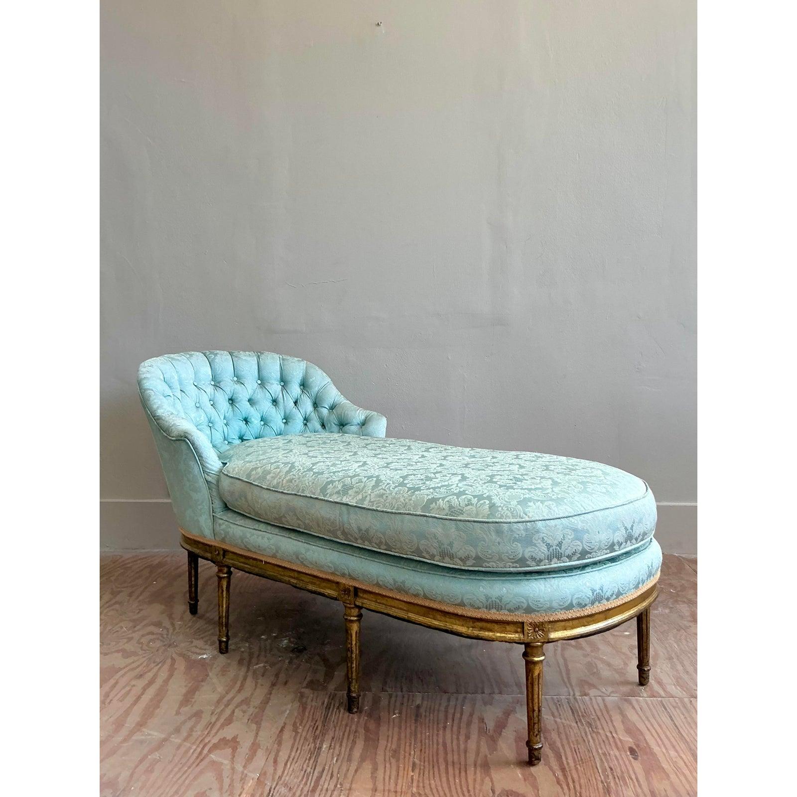 Chaise longue en jacquard touffeté Vintage Regency Bon état - En vente à West Palm Beach, FL