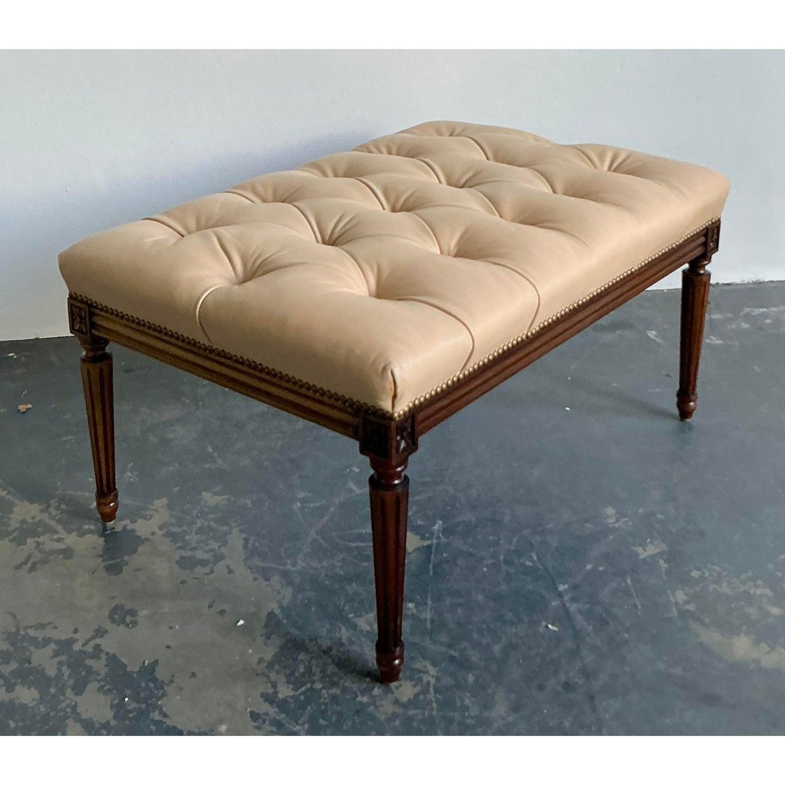 Vintage Regency Tufted Leather Bench For Sale at 1stDibs