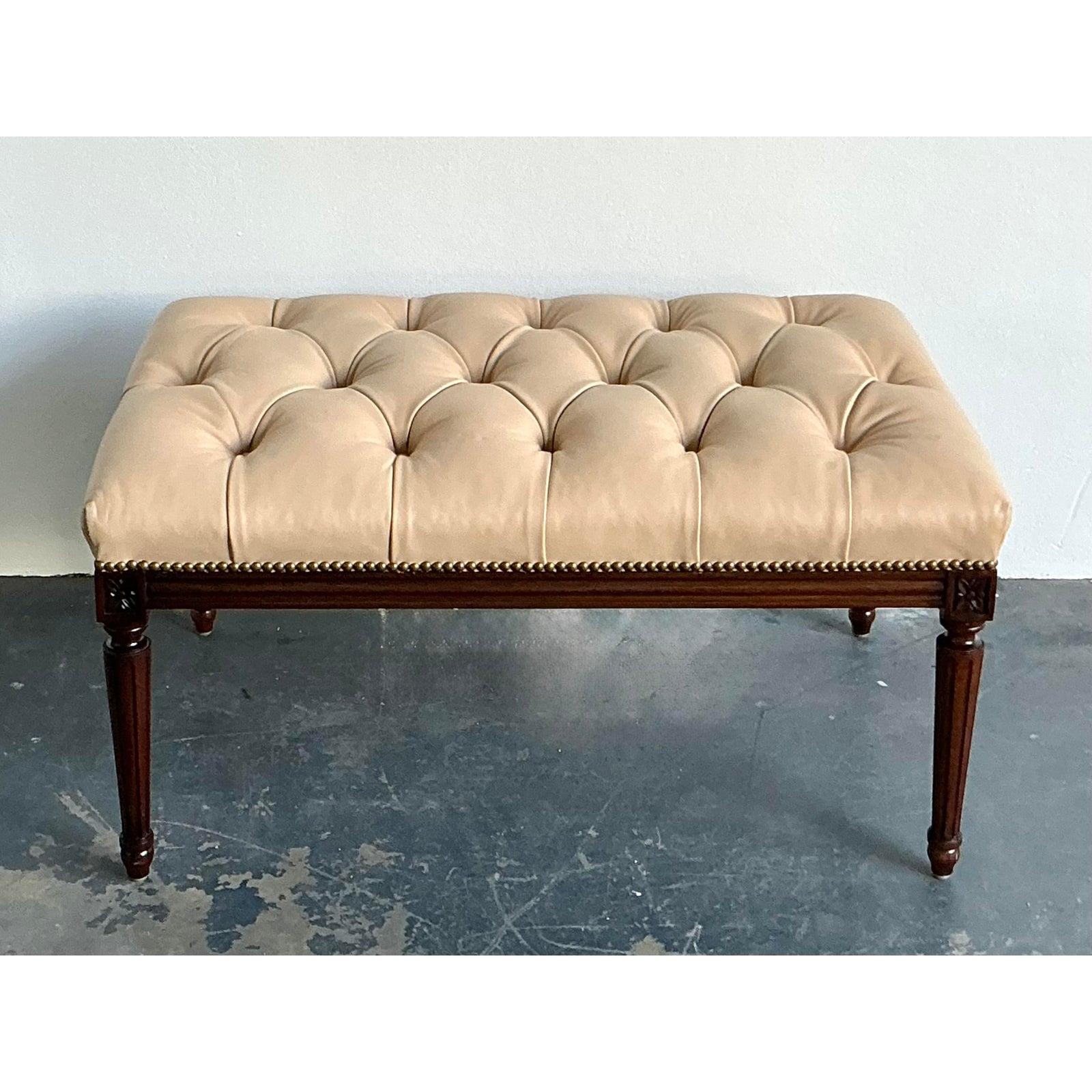 Vintage Regency Tufted Leather Bench For Sale at 1stDibs