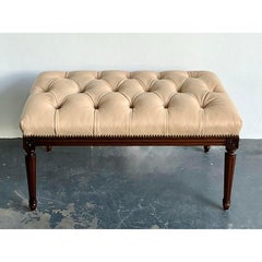 Vintage Regency Tufted Leather Bench