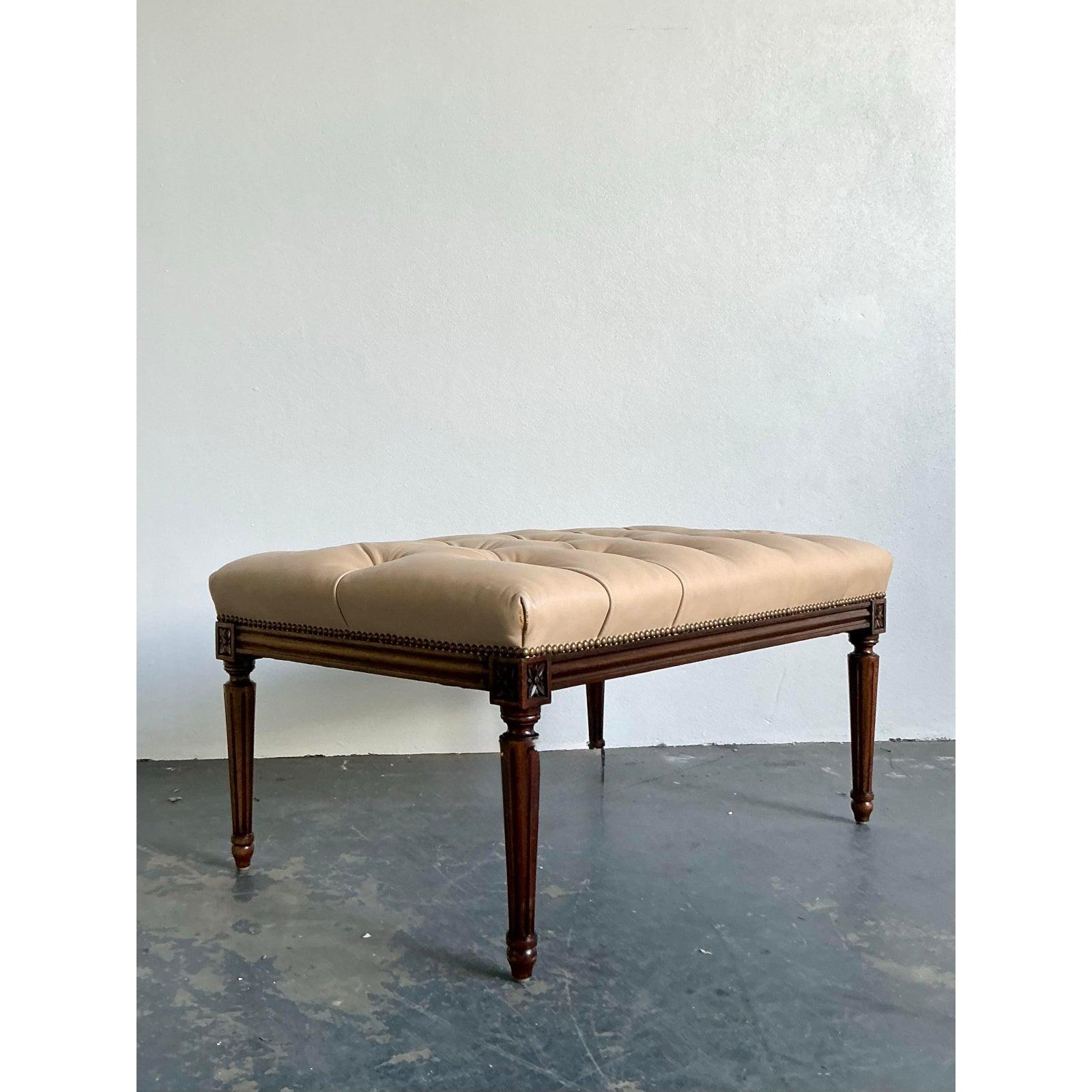 Vintage Regency Tufted Leather Bench For Sale at 1stDibs