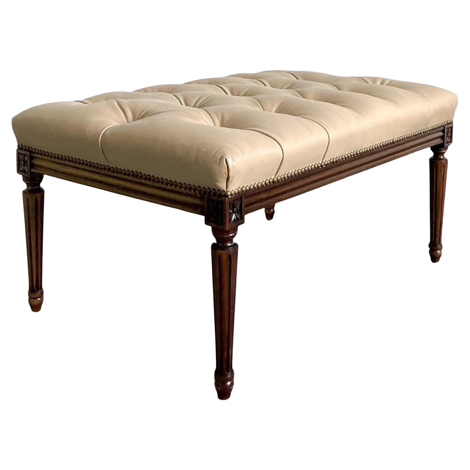 Vintage Regency Tufted Leather Bench For Sale