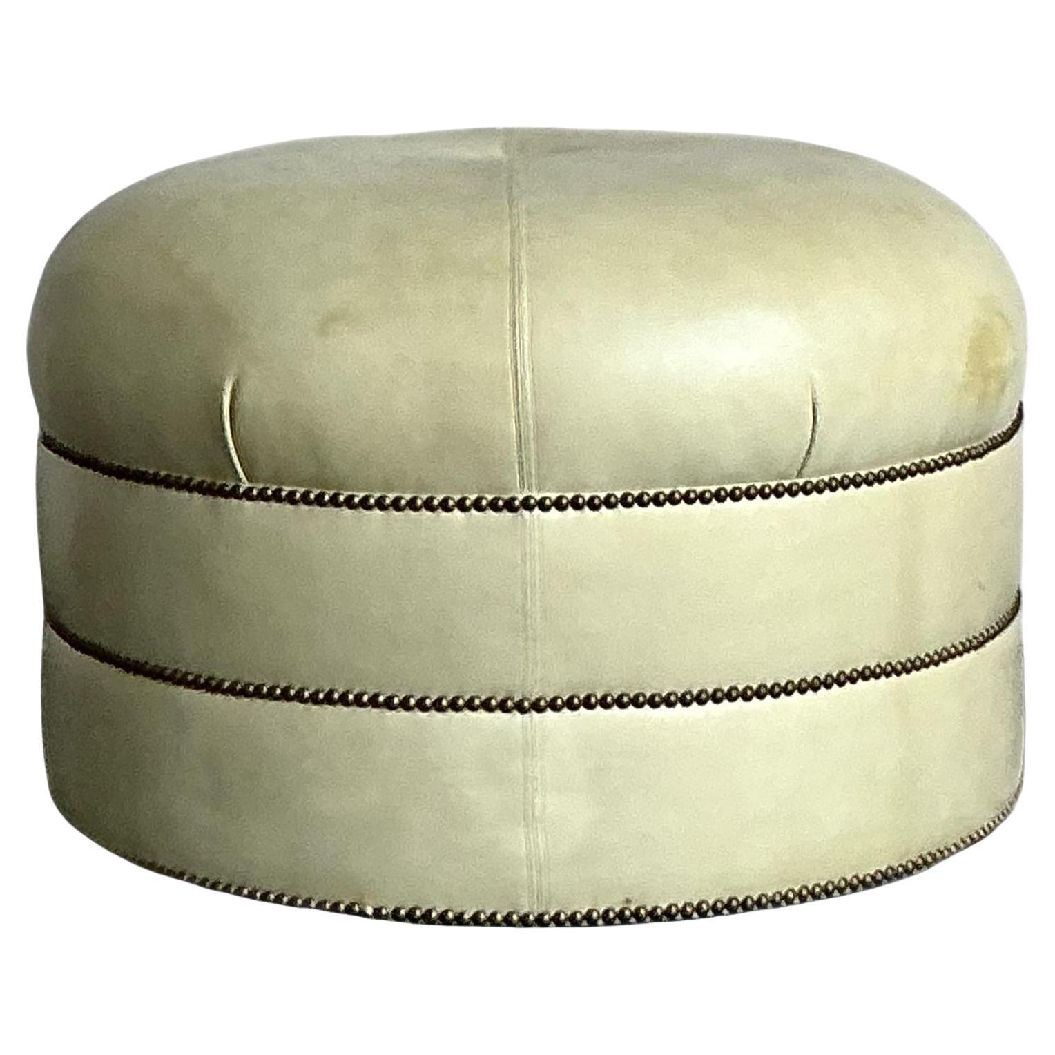 Vintage Regency Tufted Leather Ottoman For Sale