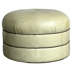 Vintage Regency Tufted Leather Ottoman