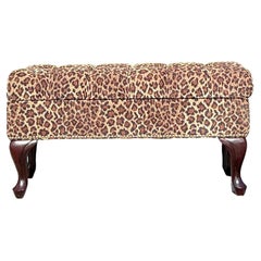 Banc ottoman vintage Regency touffeté léopard
