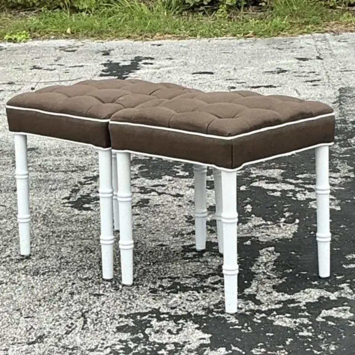 American Vintage Regency Tufted Low Stools - a Pair For Sale
