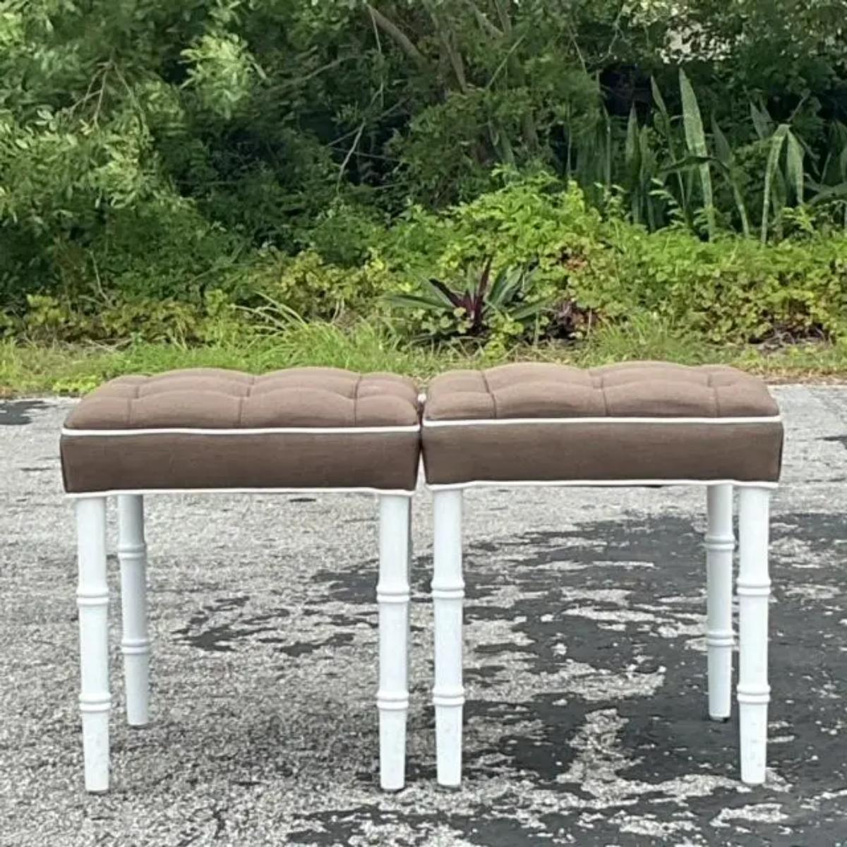 20th Century Vintage Regency Tufted Low Stools - a Pair For Sale