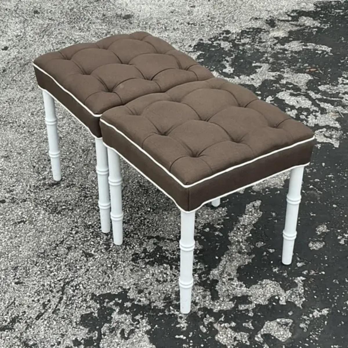 Fabric Vintage Regency Tufted Low Stools - a Pair For Sale