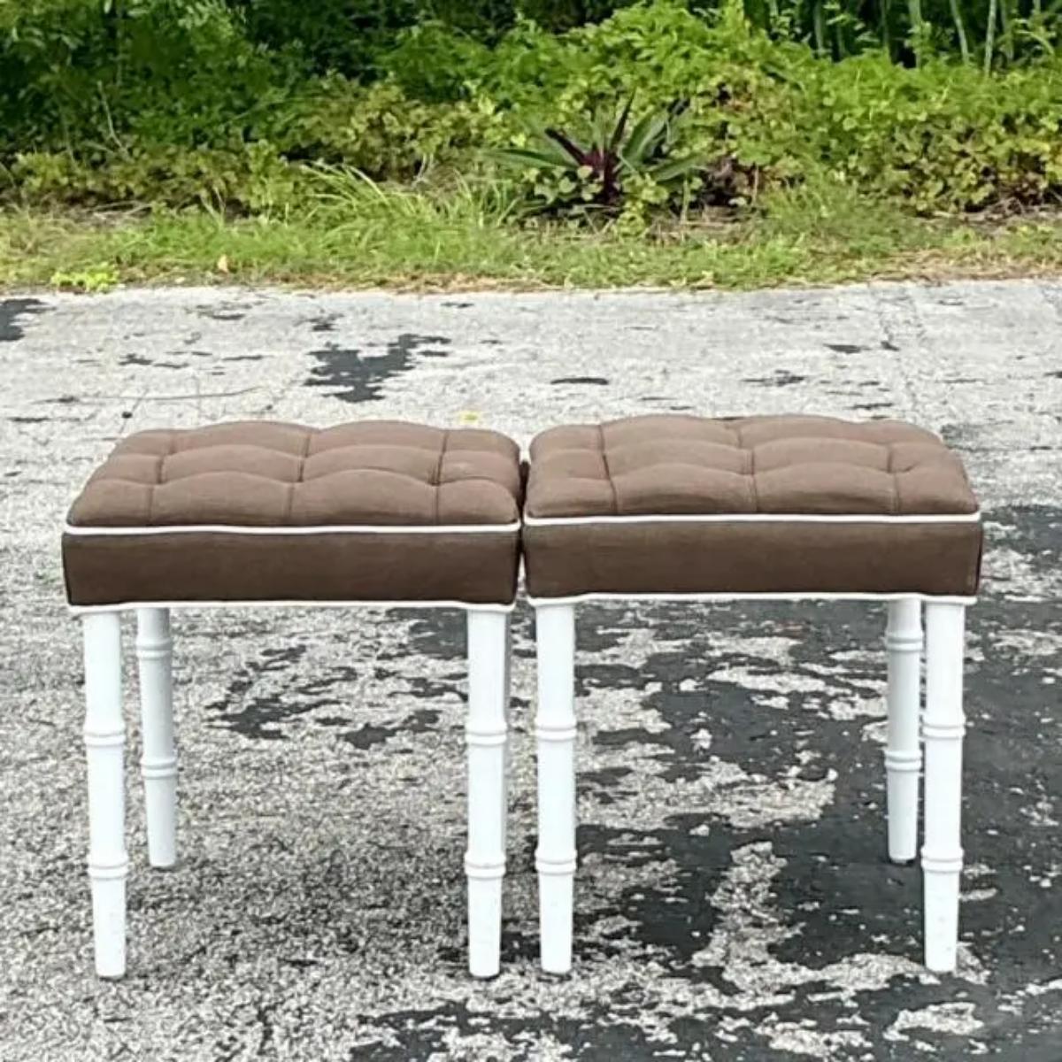 Vintage Regency Tufted Low Stools - a Pair For Sale 1