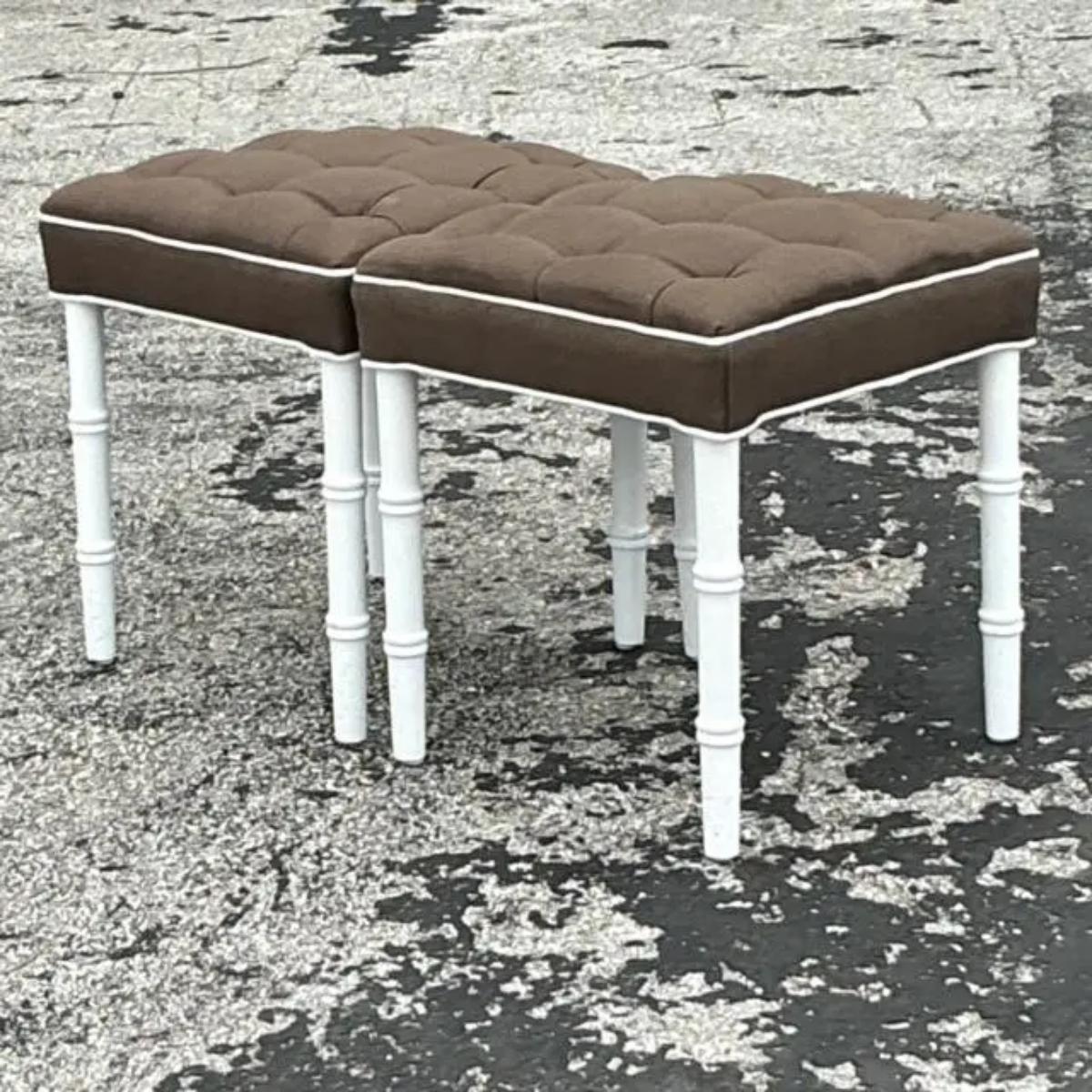 Vintage Regency Tufted Low Stools - a Pair For Sale 2