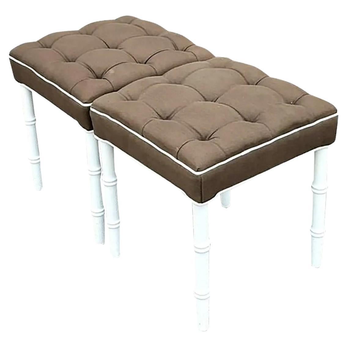 Vintage Regency Tufted Low Stools - a Pair