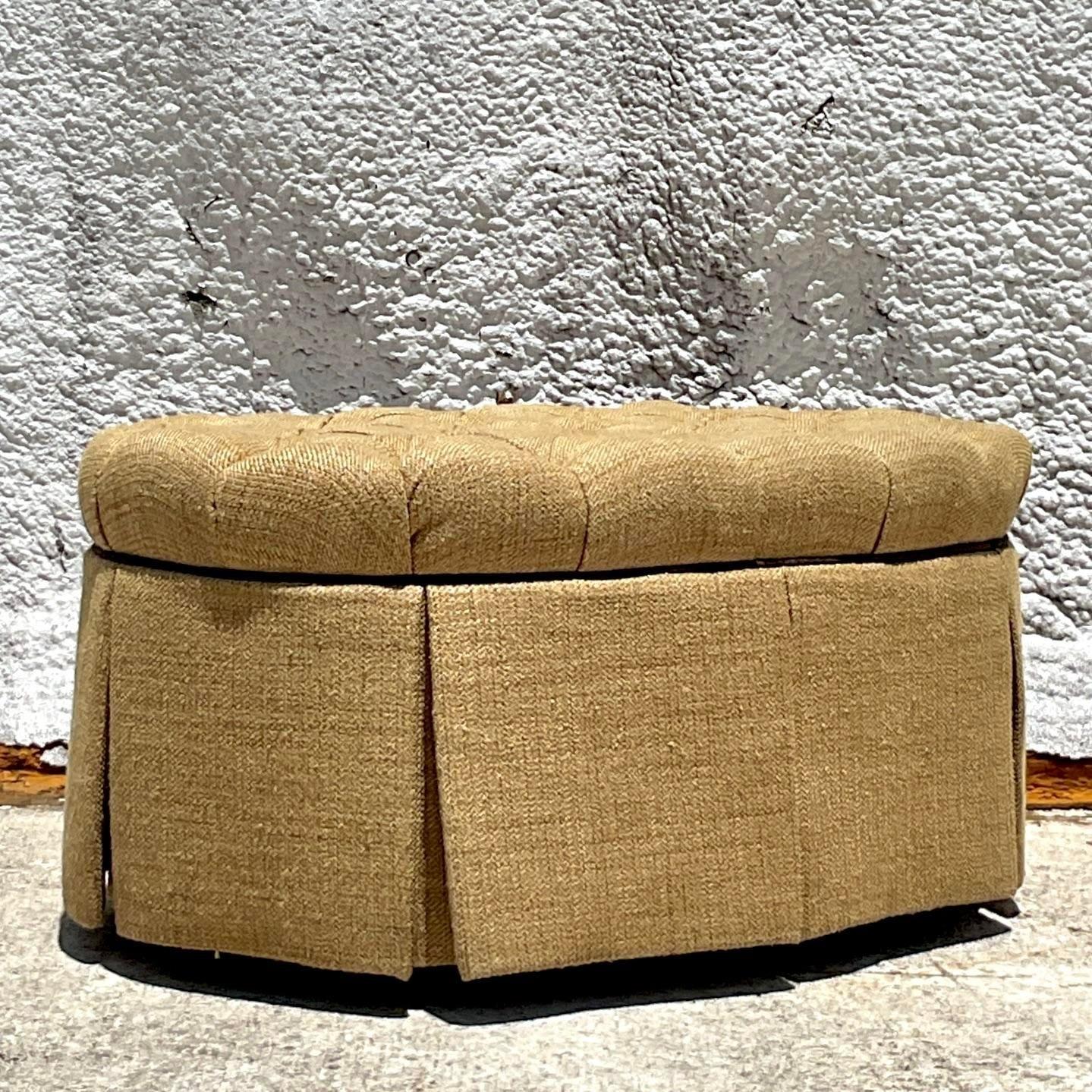Vintage Regency Tufted Oval Ottoman In Good Condition In West Palm Beach, FL