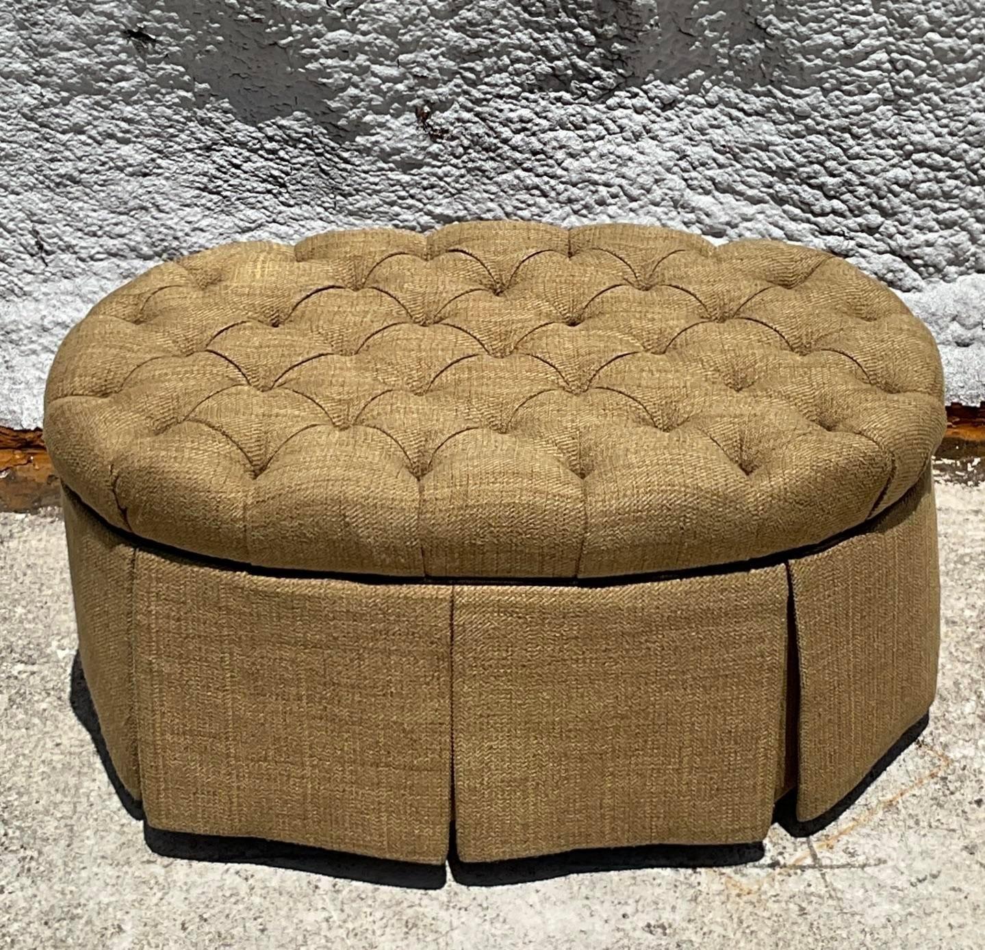 20th Century Vintage Regency Tufted Oval Ottoman