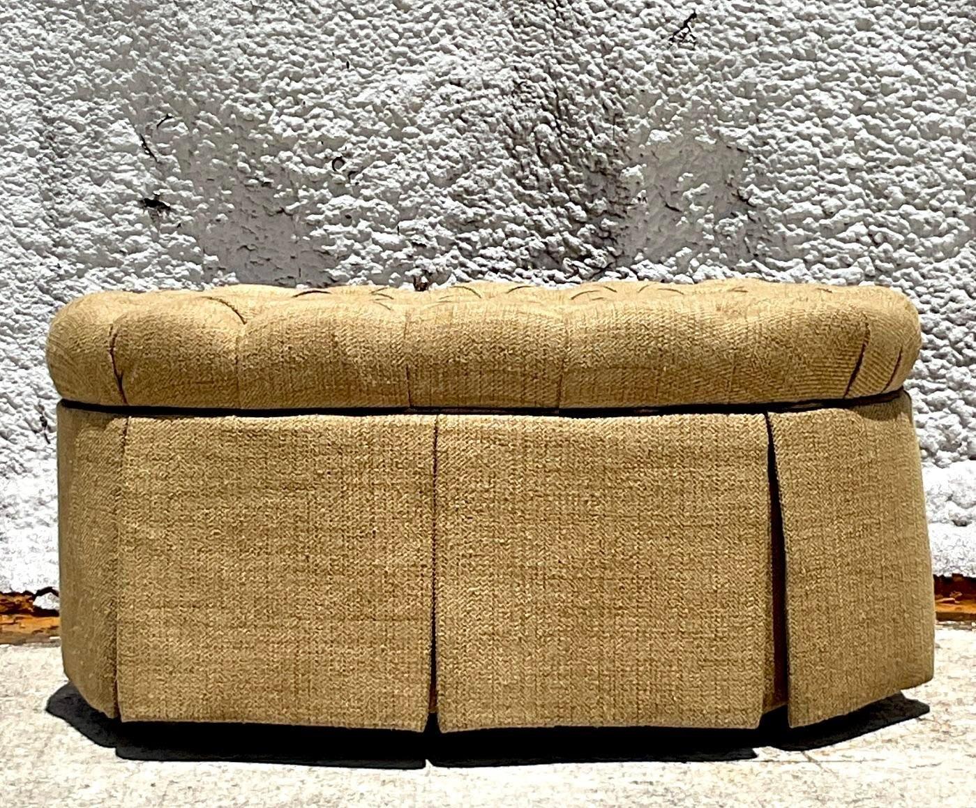 Upholstery Vintage Regency Tufted Oval Ottoman