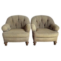 Vintage Regency Tufted Red Blue and Tan Lounge Chairs by Sherrill - A Pair