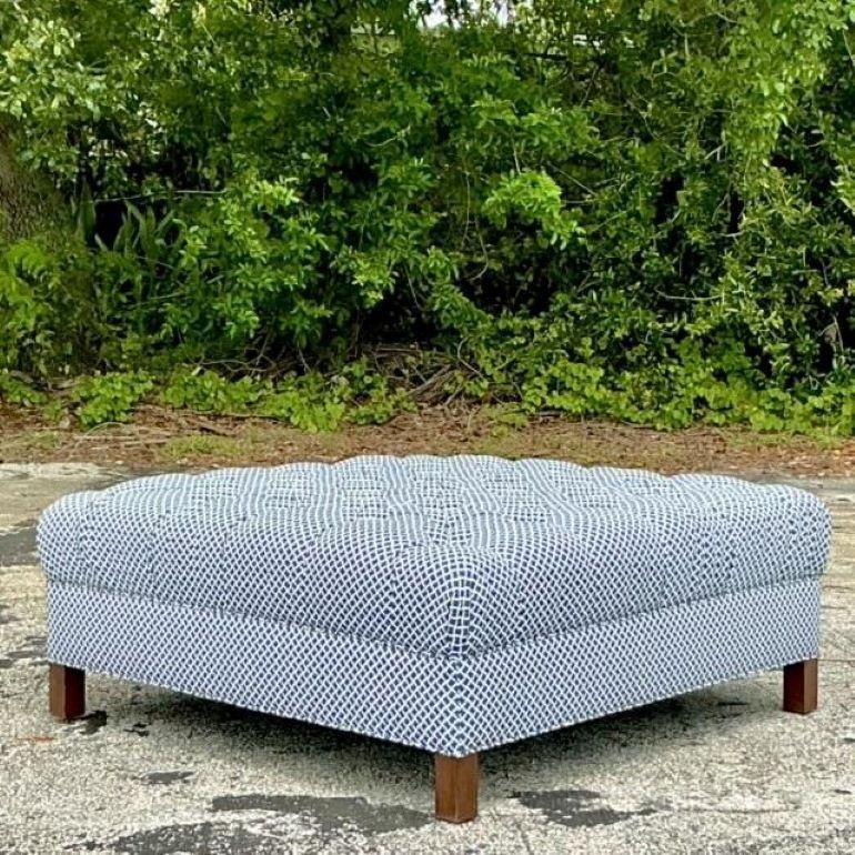 Vintage Regency Tufted Square Ottoman In Good Condition In West Palm Beach, FL