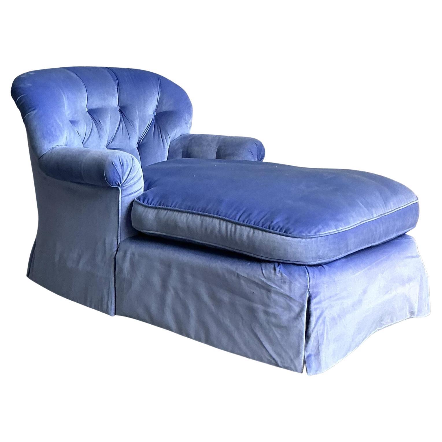 Chaise Lounge in velluto trapuntato Vintage Regency in vendita