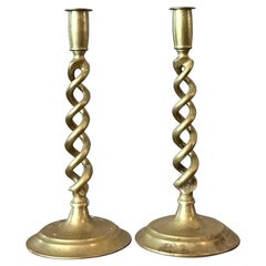 Vintage Regency Twisted Brass Candlesticks - A Pair