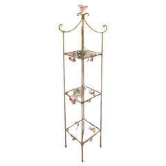 Étagère vintage Regency à roses dorées torsadées