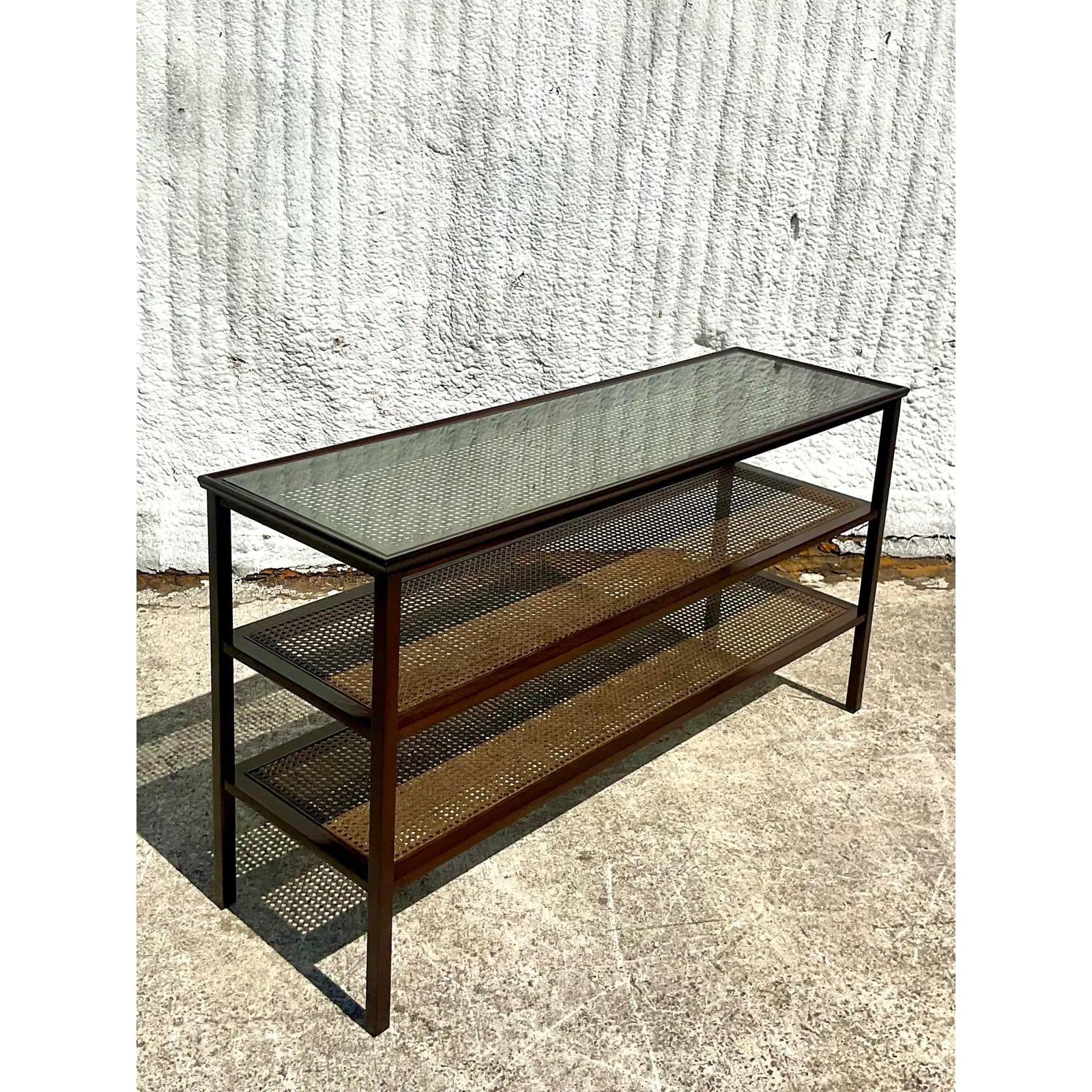 North American Vintage Regency Two Tier Cane Console Table