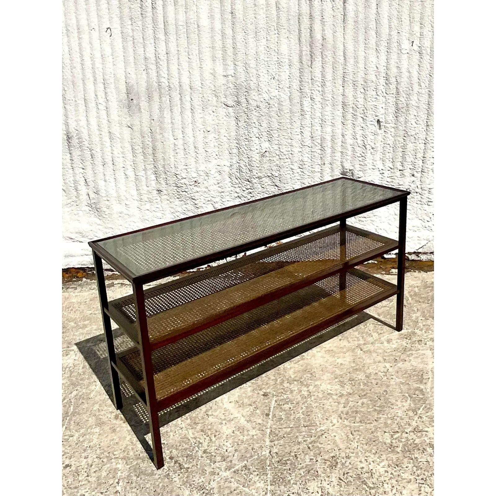 20th Century Vintage Regency Two Tier Cane Console Table