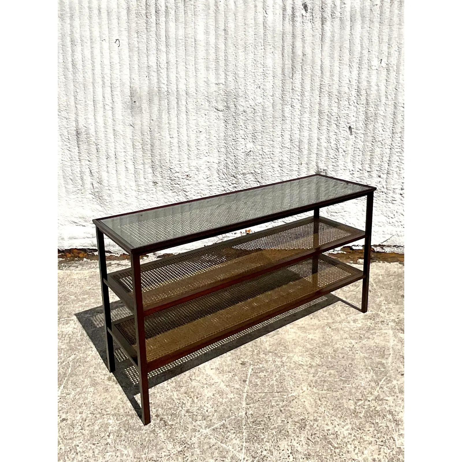 Vintage Regency Two Tier Cane Console Table 1