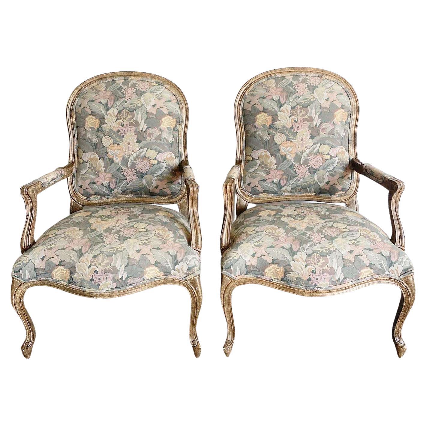 Vintage Regency Upholstered Arm Chairs - a Pair