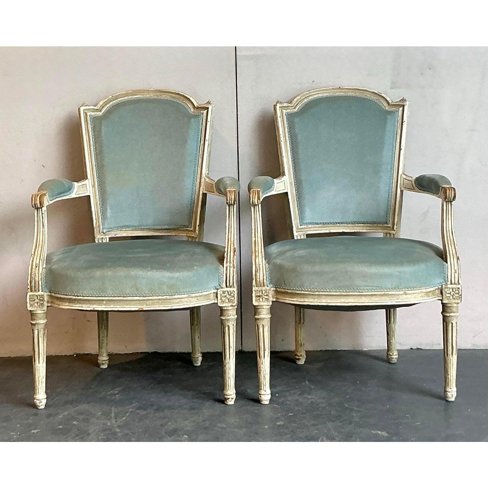 Sedie Fauteuil in velluto vintage Regency In condizioni buone in vendita a West Palm Beach, FL