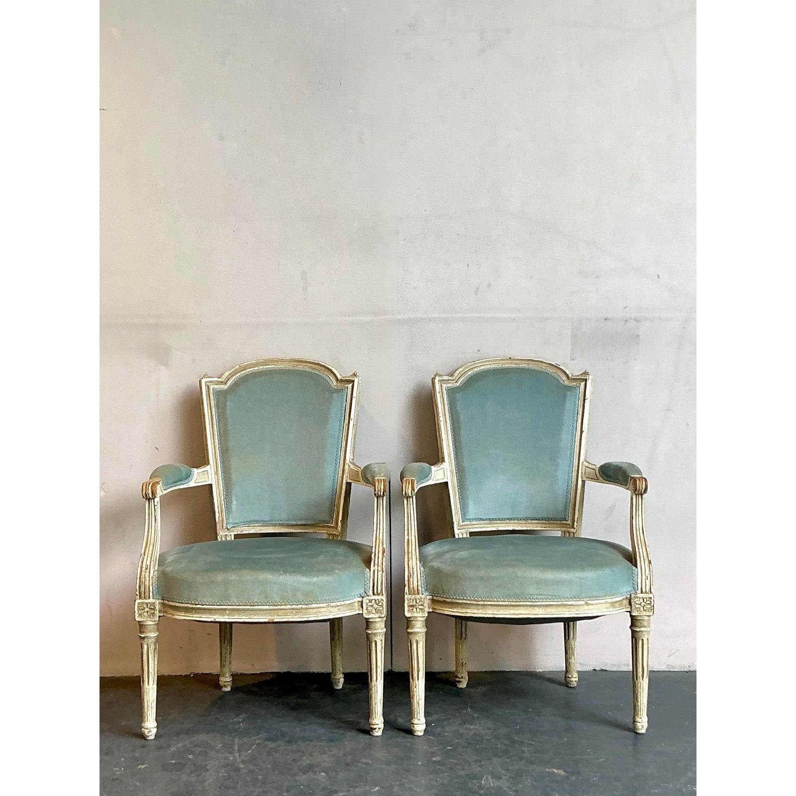 XX secolo Sedie Fauteuil in velluto vintage Regency in vendita
