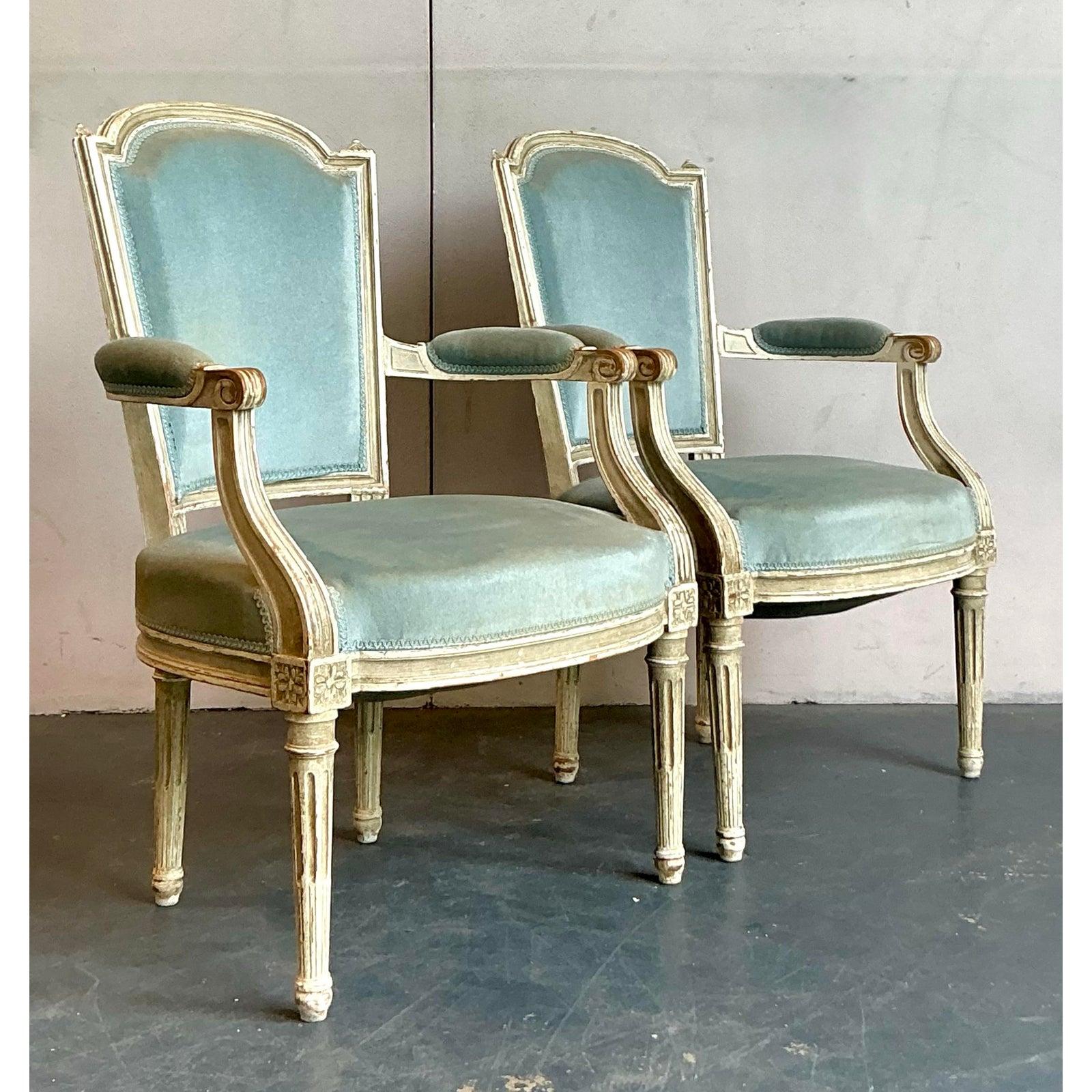 Tappezzeria Sedie Fauteuil in velluto vintage Regency in vendita