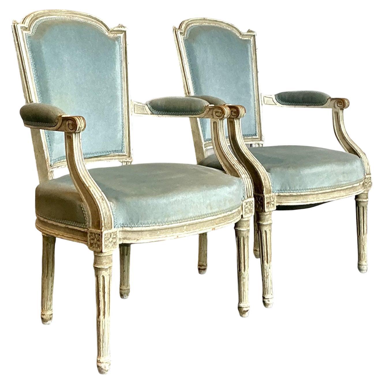 Sedie Fauteuil in velluto vintage Regency