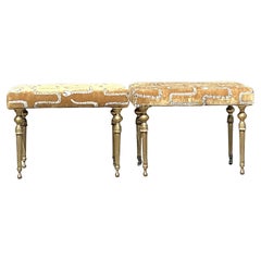 Vintage Regency Velvet Snake Low Stools - A Pair