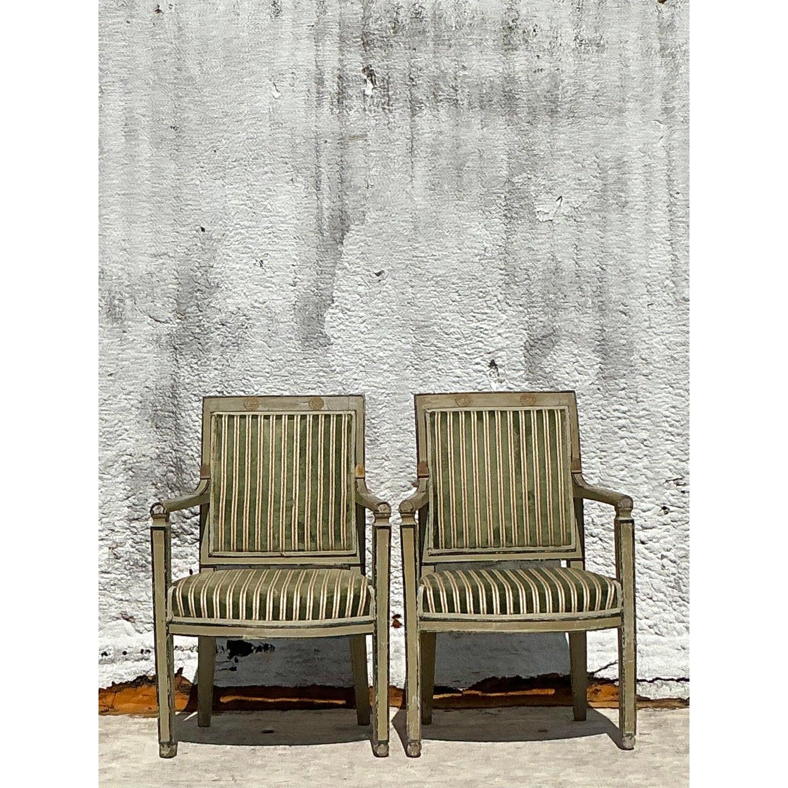 Sedie Fauteuil in velluto a righe Regency d'epoca - Una coppia in vendita 4