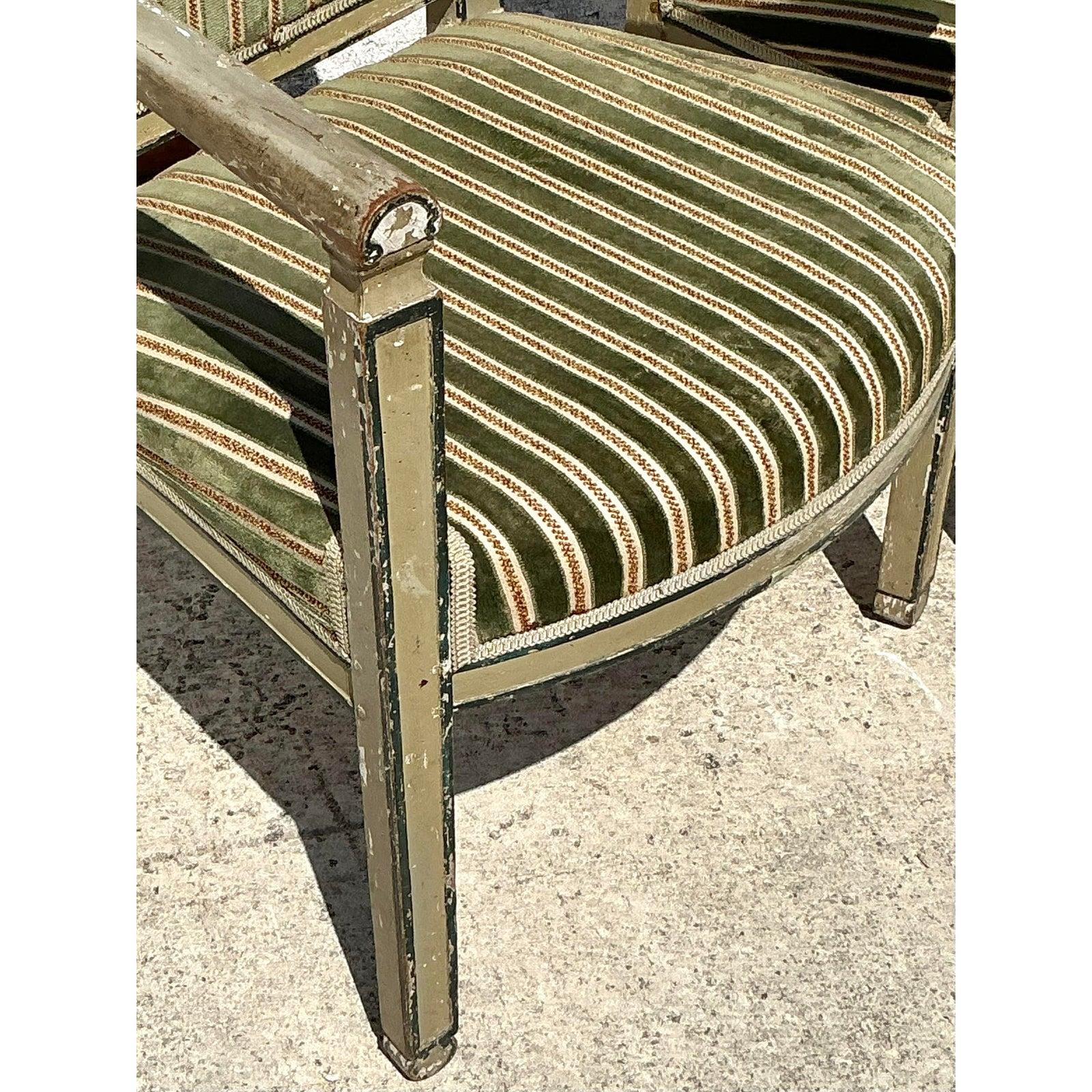XX secolo Sedie Fauteuil in velluto a righe Regency d'epoca - Una coppia in vendita