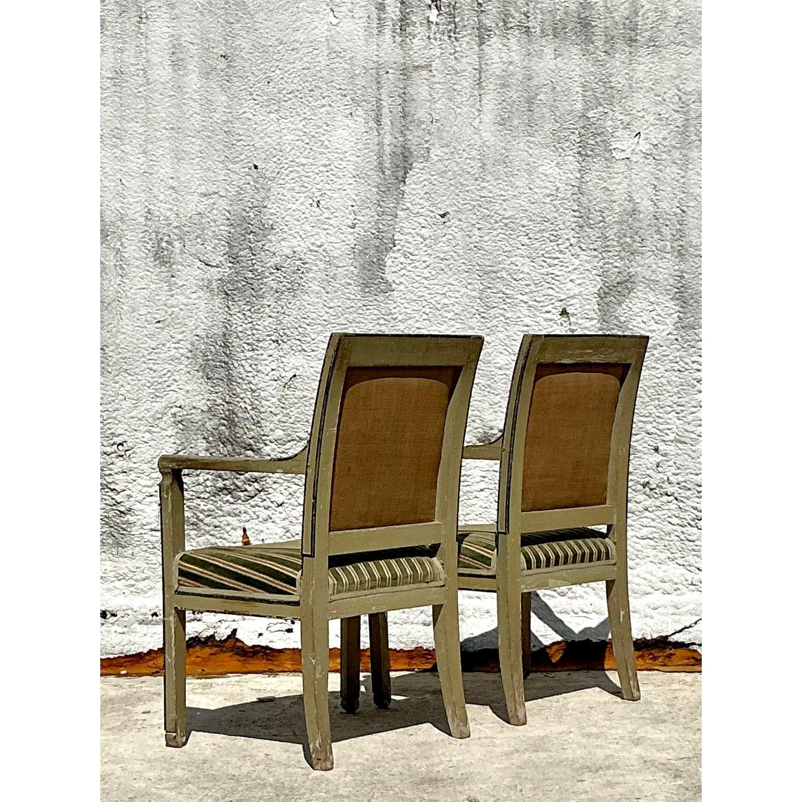 Velluto Sedie Fauteuil in velluto a righe Regency d'epoca - Una coppia in vendita