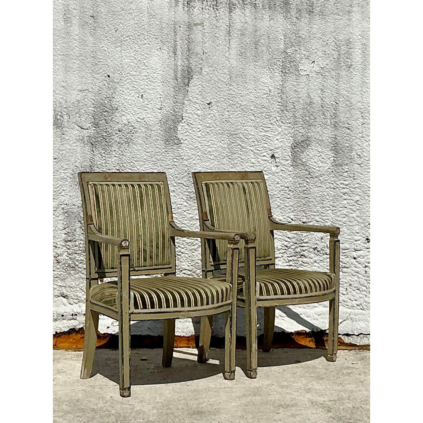 Sedie Fauteuil in velluto a righe Regency d'epoca - Una coppia in vendita 3