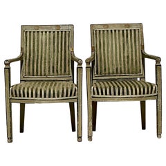 Vintage Regency Velvet Stripe Fauteuil Chairs - A Pair