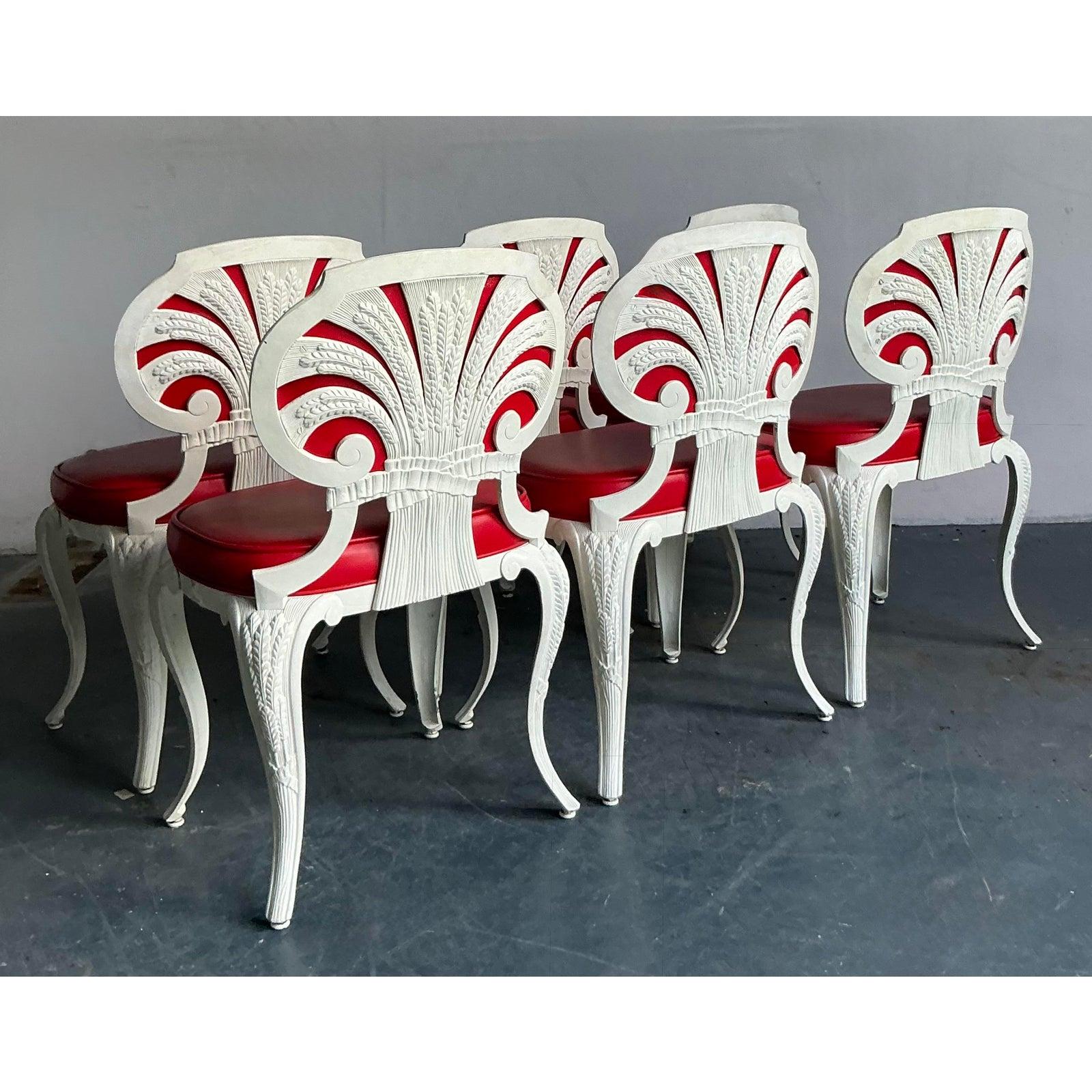 Provincial français Chaises de salle à manger en fonte d'aluminium Vintage Regency Venemen - Lot de 6 en vente