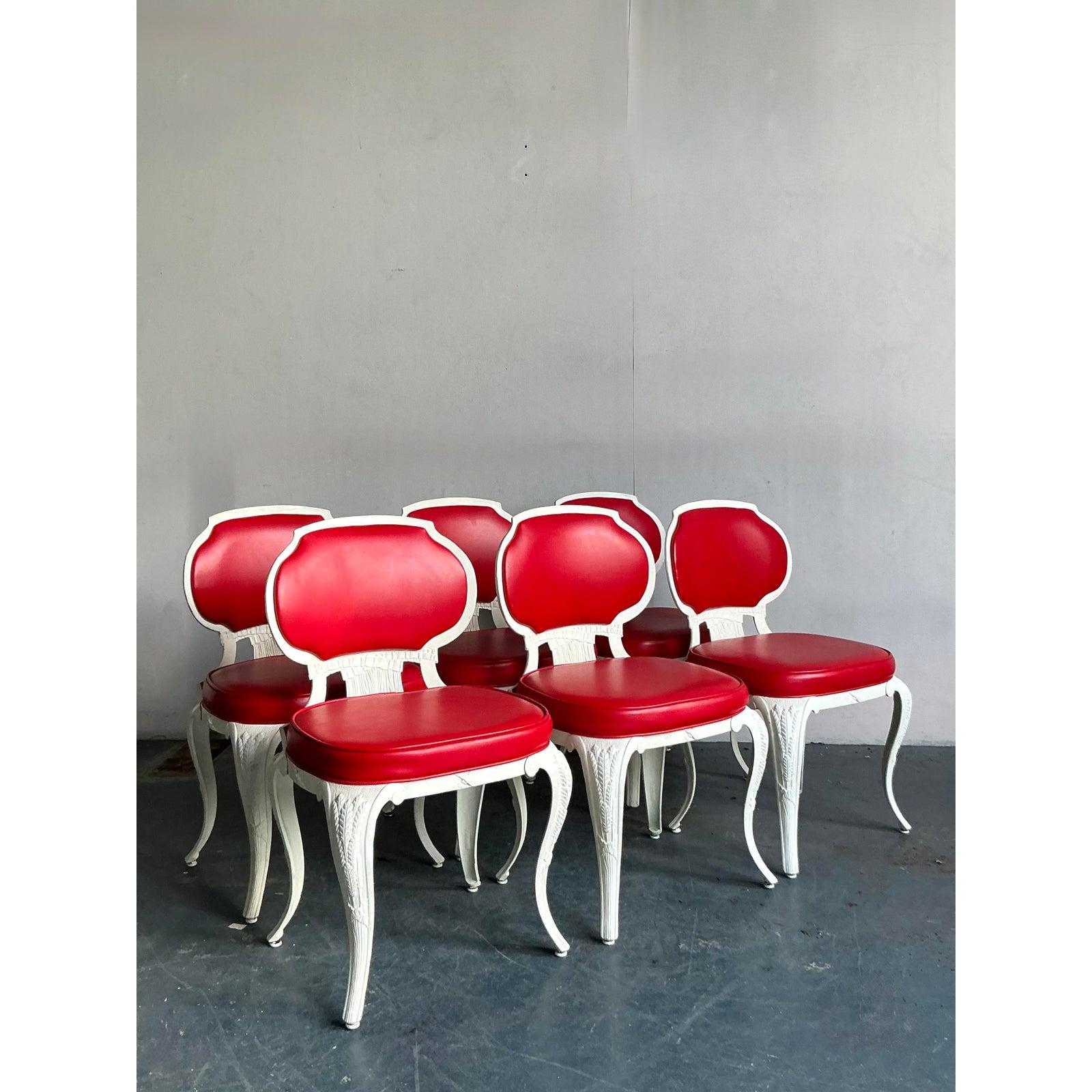 Chaises de salle à manger en fonte d'aluminium Vintage Regency Venemen - Lot de 6 Bon état - En vente à West Palm Beach, FL