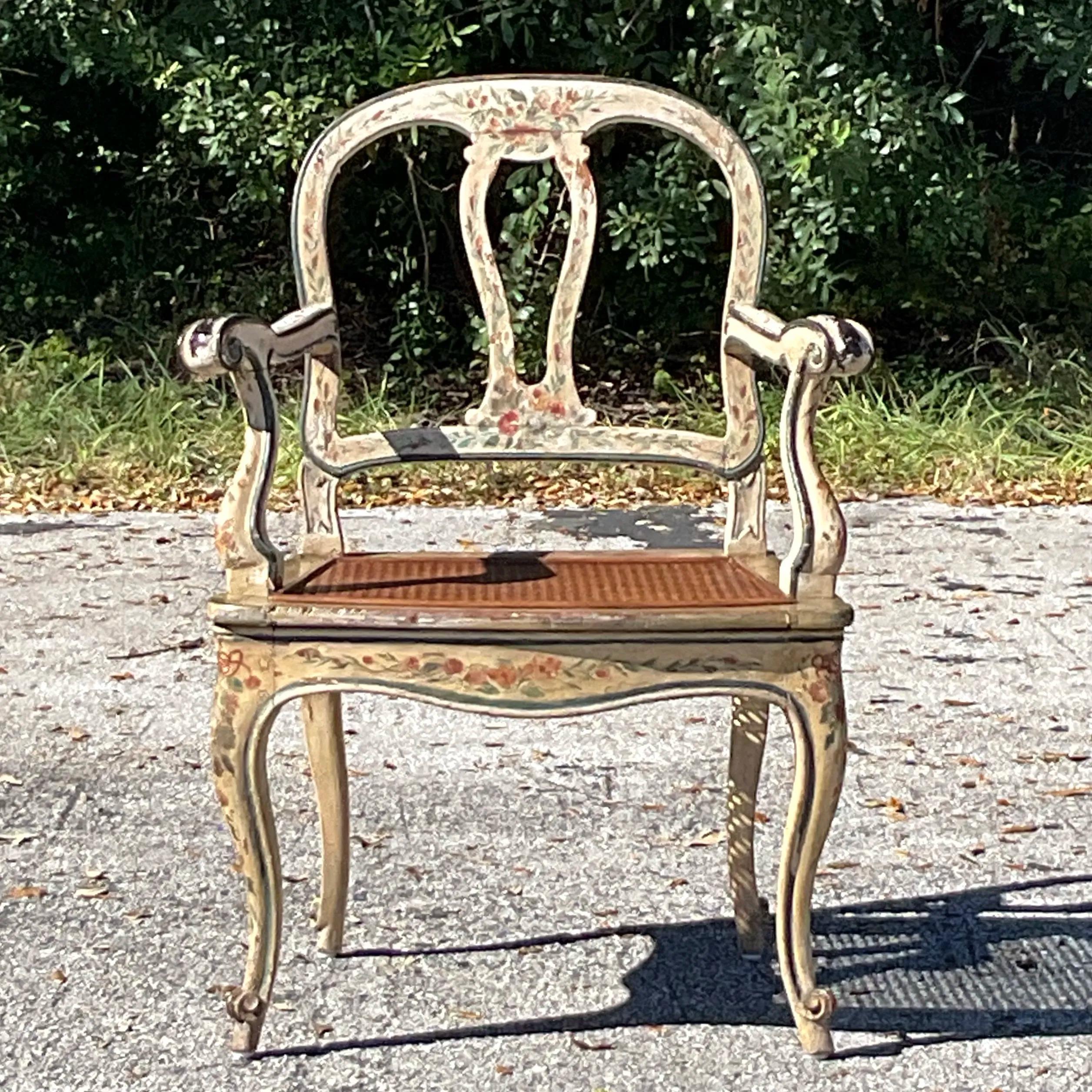 Vintage Regency venezianischen Hand gemalt Cane Stuhl im Angebot 4