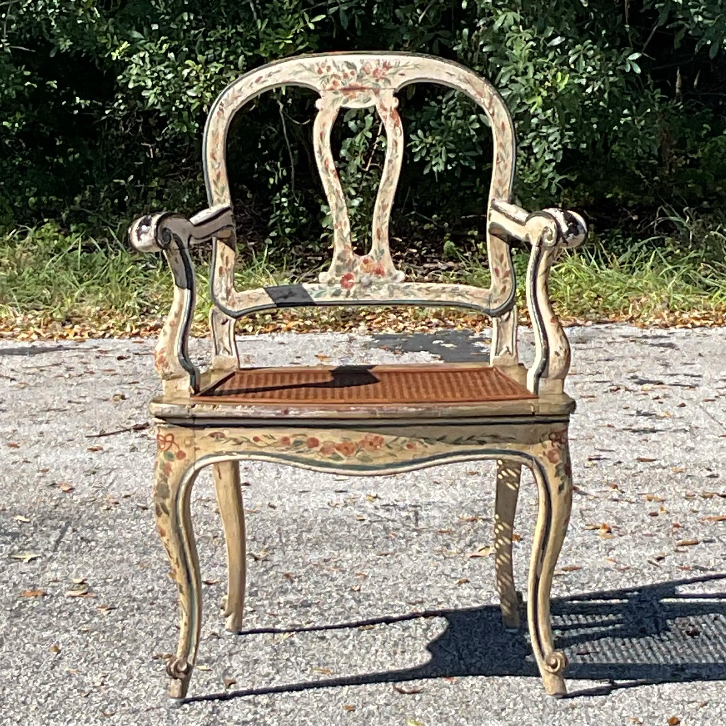 Vintage Regency venezianischen Hand gemalt Cane Stuhl im Zustand „Gut“ im Angebot in West Palm Beach, FL