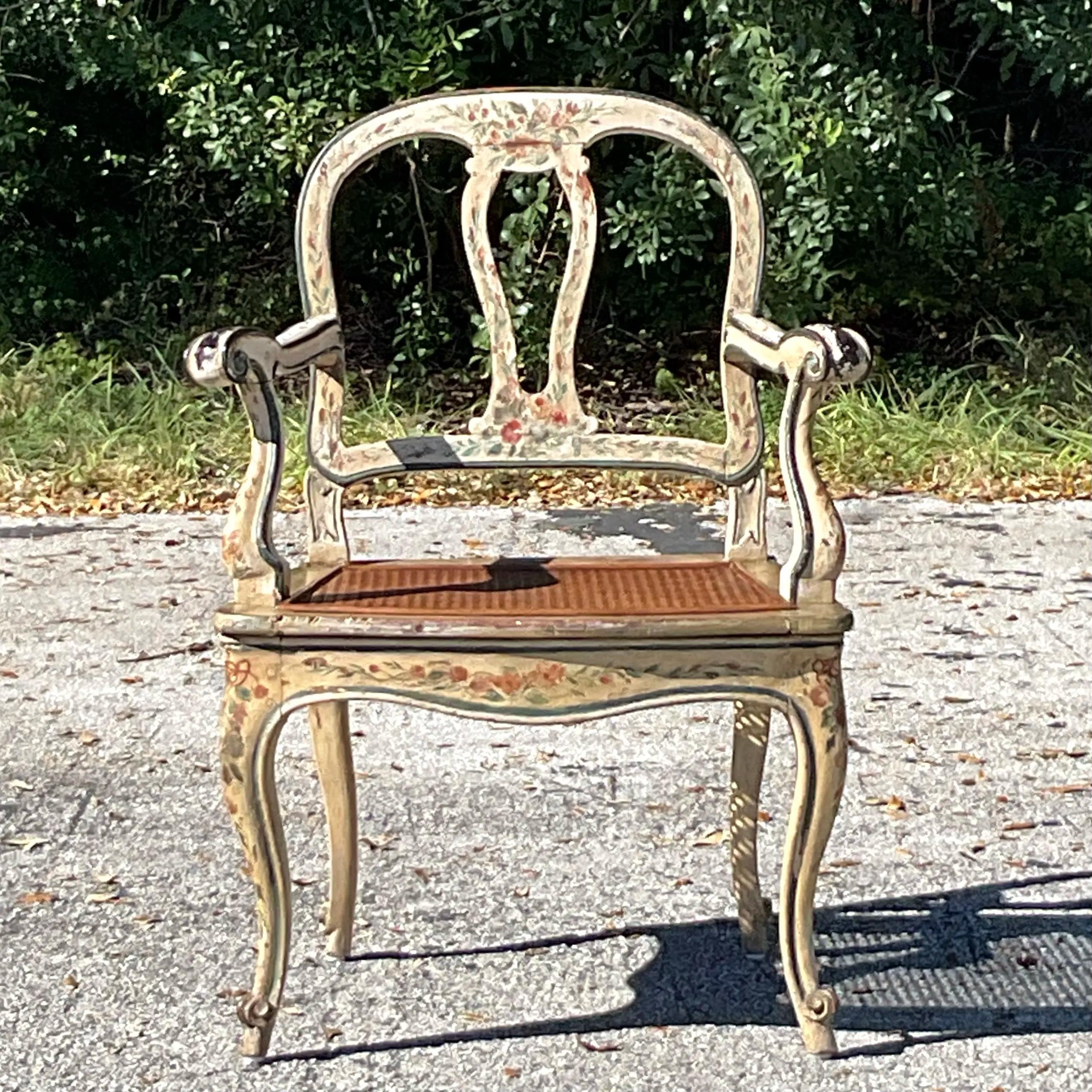 Vintage Regency venezianischen Hand gemalt Cane Stuhl im Angebot 1