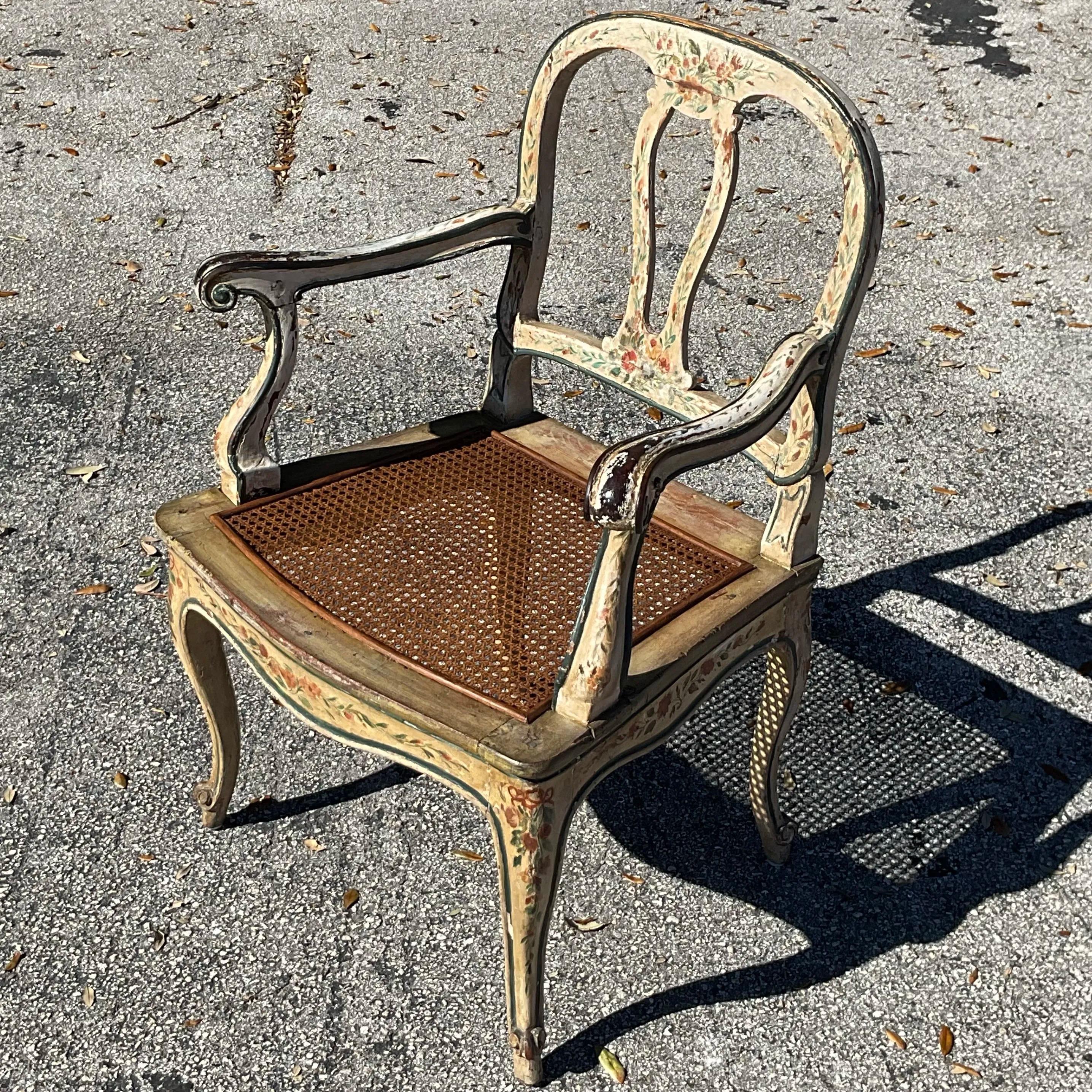 Vintage Regency venezianischen Hand gemalt Cane Stuhl im Angebot 3