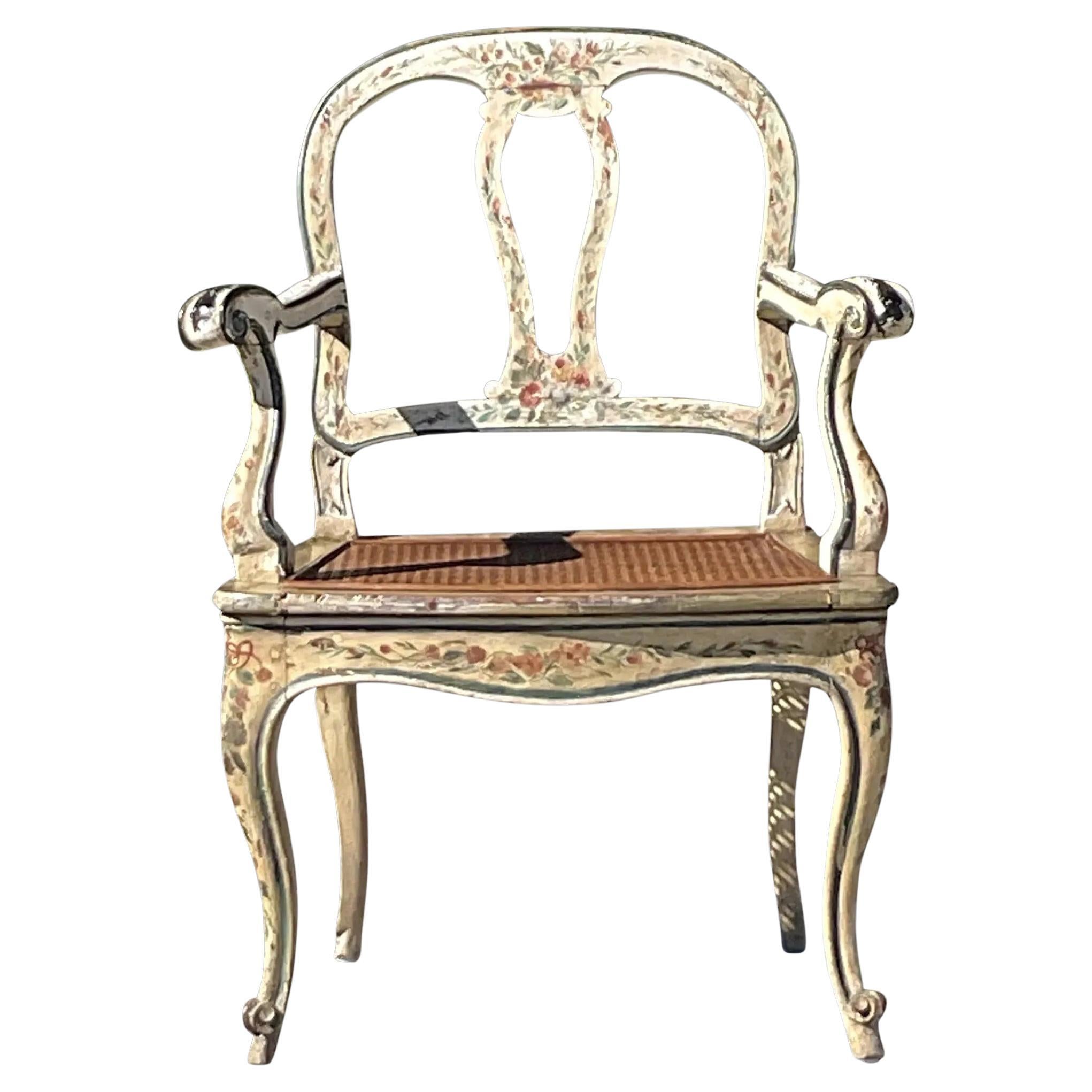 Vintage Regency Venetian Hand Painted Cane Chair