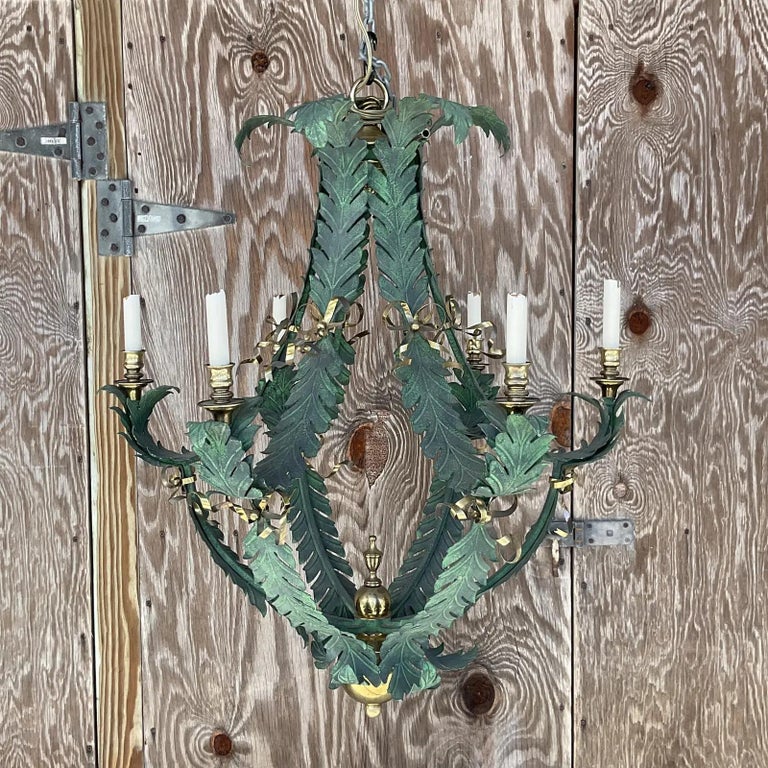 Vintage Regency Verdigris Laurel Chandelier For Sale at 1stDibs