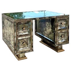 Vintage Regency Verre Eglomise Chinoiserie Mirrored Partners Desk