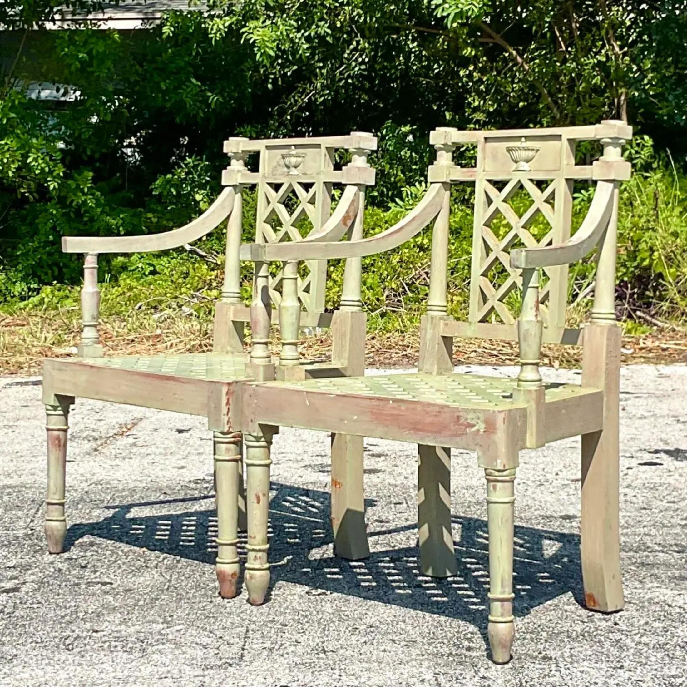 20th Century Vintage Regency Victorian “Hepplewhite” Garden Chairs - a Pair For Sale
