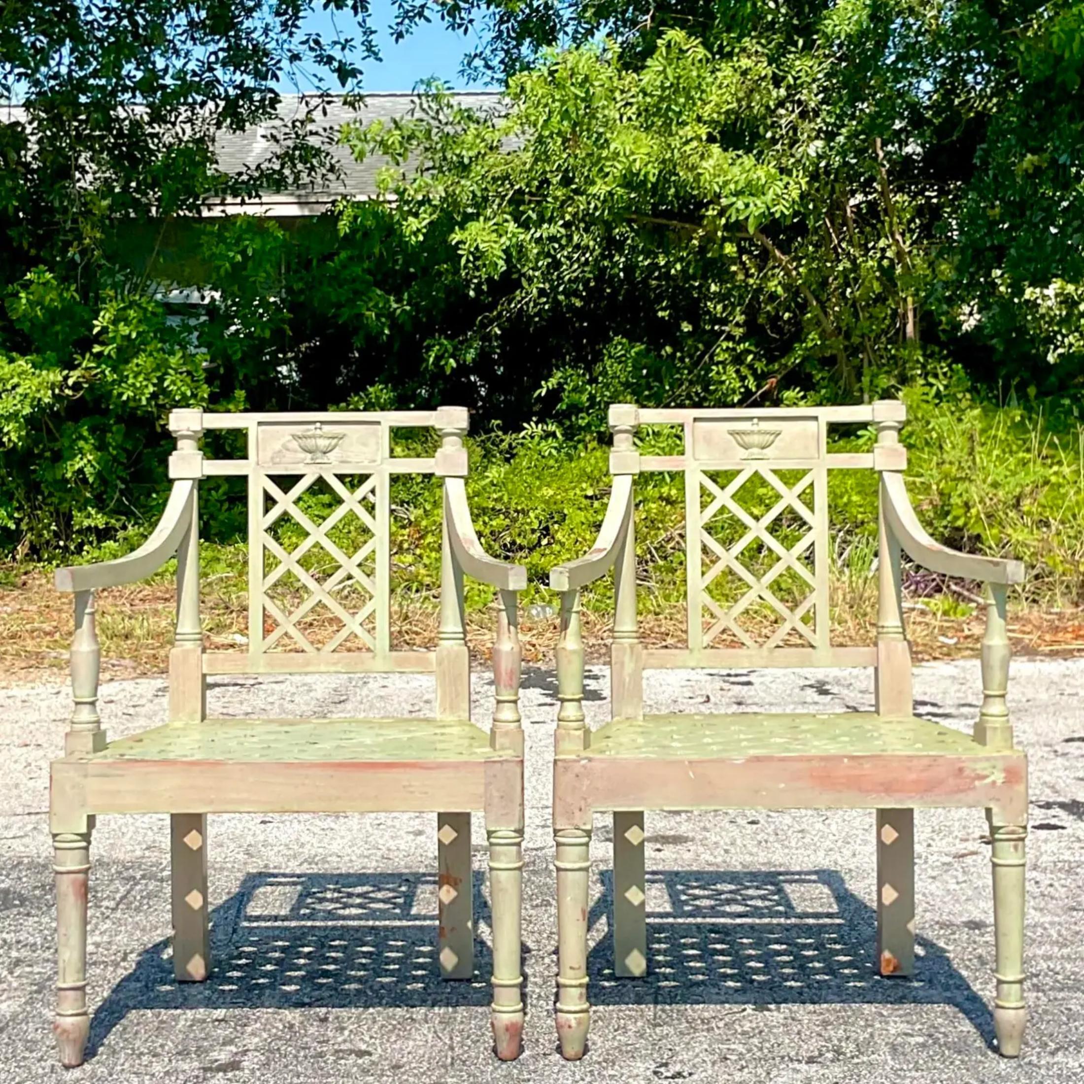 Wood Vintage Regency Victorian “Hepplewhite” Garden Chairs - a Pair For Sale