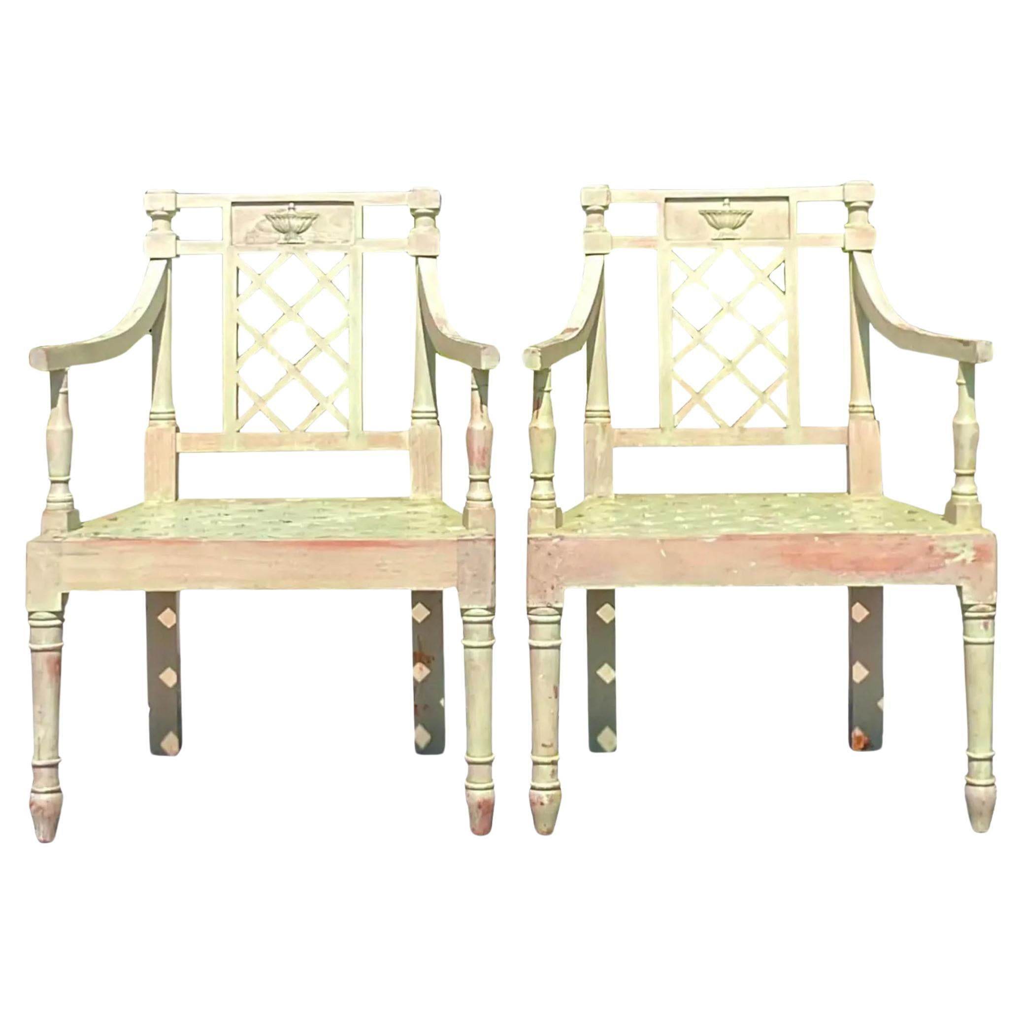 Vintage Regency Victorian “Hepplewhite” Garden Chairs - a Pair For Sale