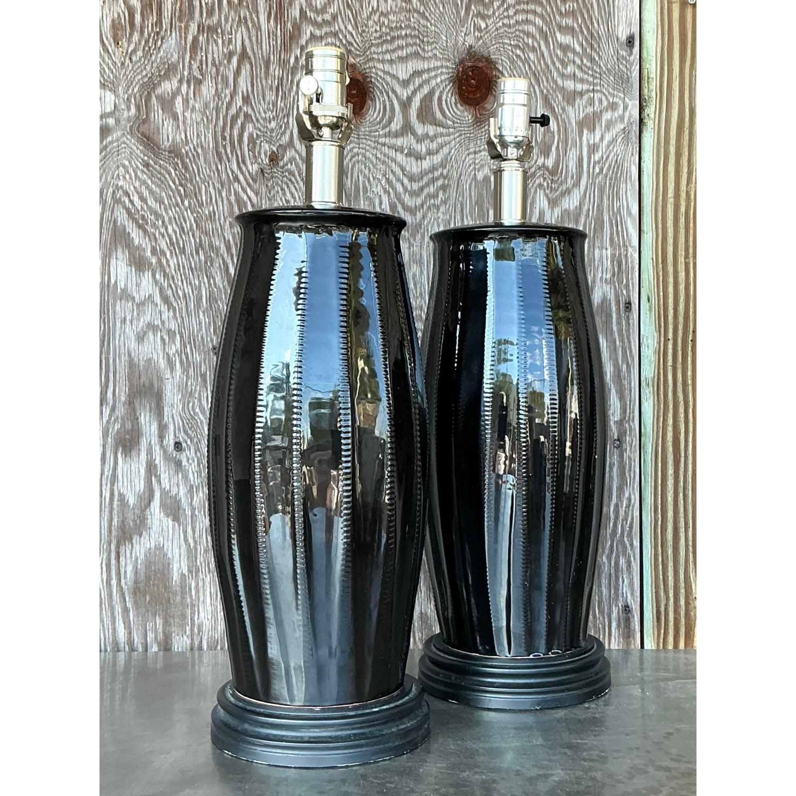 Regency Lampade da tavolo vintage in ceramica smaltata di Vietri - Una coppia in vendita